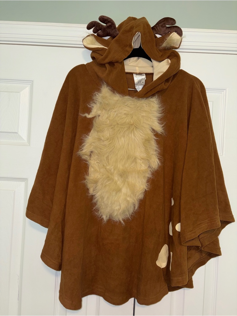 Spirit Brown & Cream Reindeer Hooded Cape with Antlers adult one size